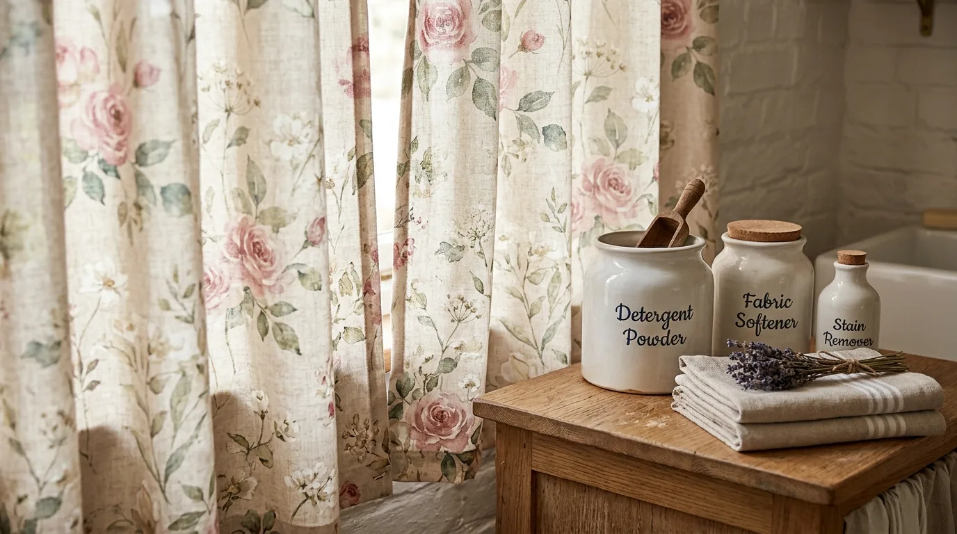Use soft paint colors to warm the utility zone inspiration for a cottagecore laundry room.